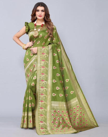 Olive Green Weaving Silk Saree