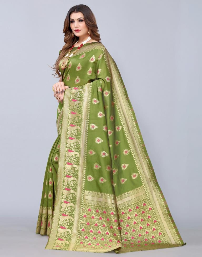 Olive Green Weaving Silk Saree