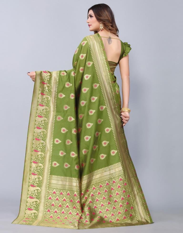 Olive Green Weaving Silk Saree