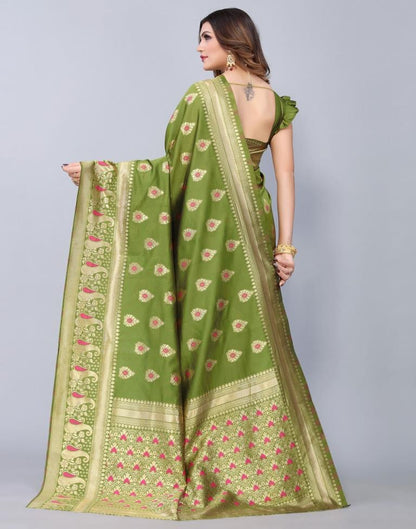 Olive Green Weaving Silk Saree