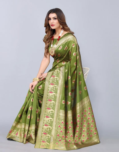Olive Green Weaving Silk Saree