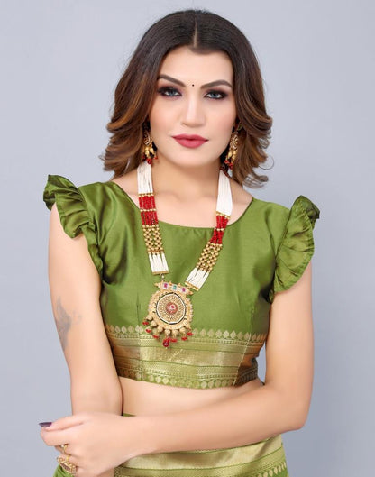 Olive Green Weaving Silk Saree