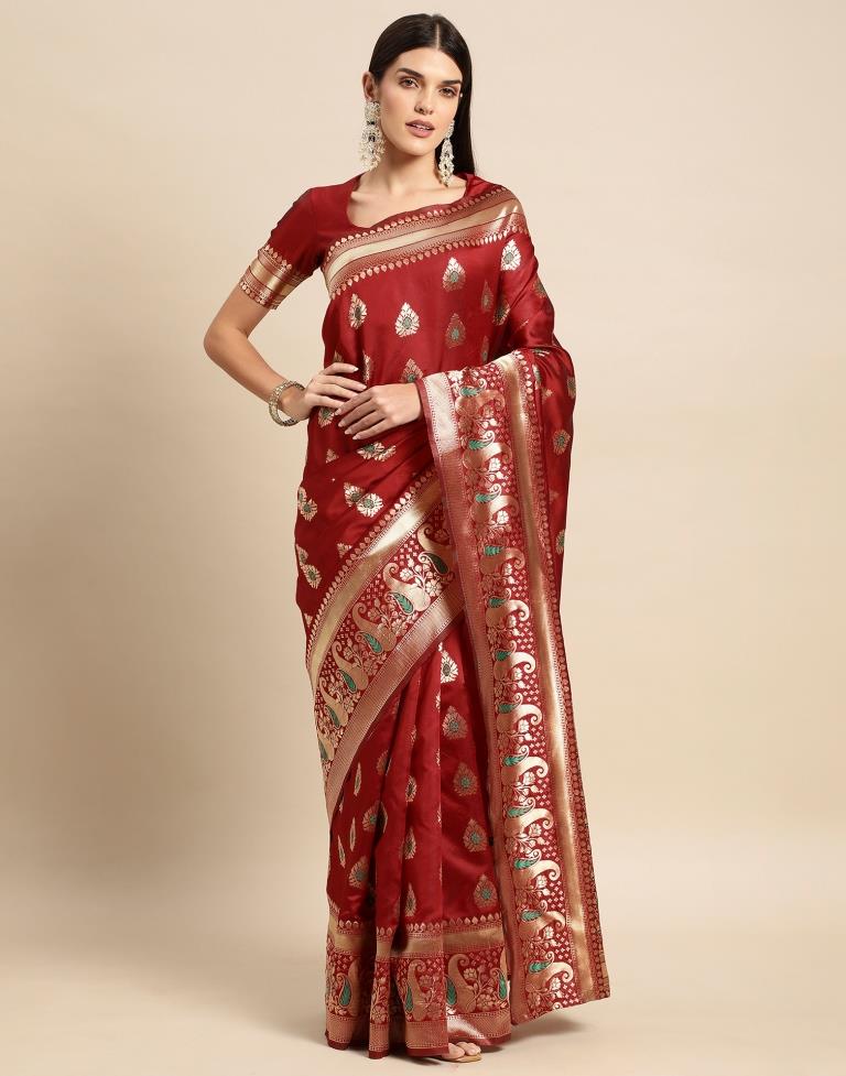 Maroon Weaving Silk Saree