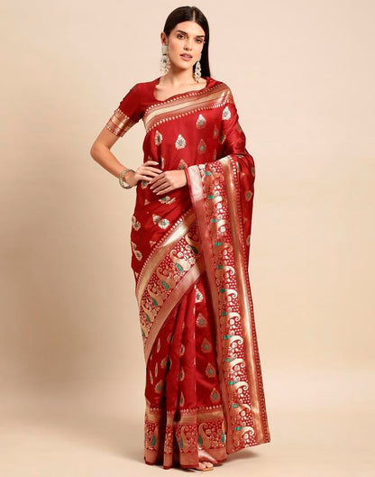 Maroon Weaving Silk Saree