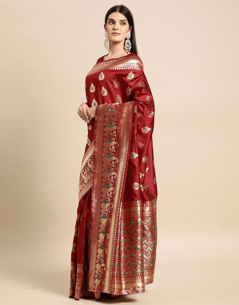 Maroon Weaving Silk Saree