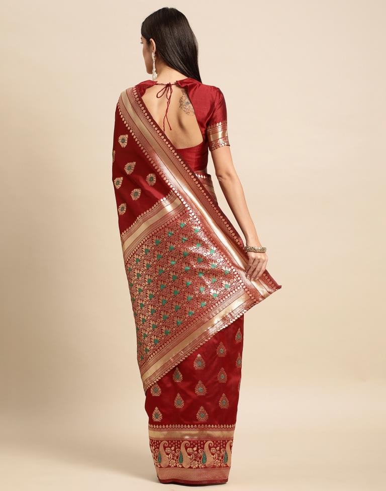 Maroon Weaving Silk Saree