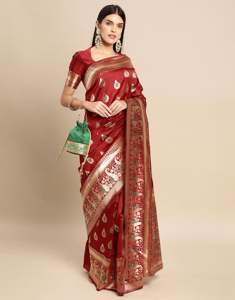 Maroon Weaving Silk Saree