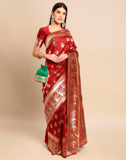 Maroon Weaving Silk Saree