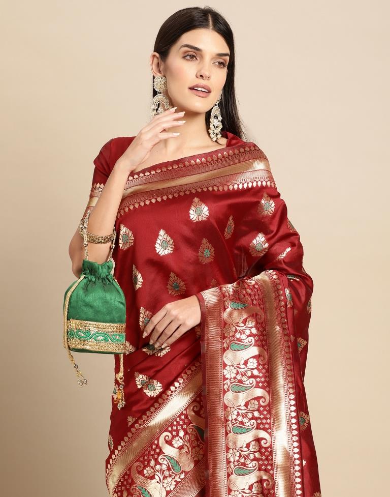 Maroon Weaving Silk Saree