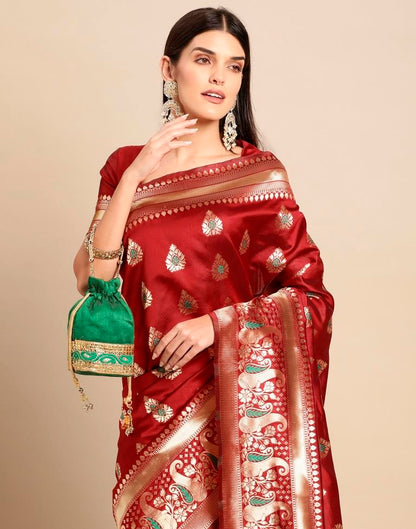 Maroon Weaving Silk Saree