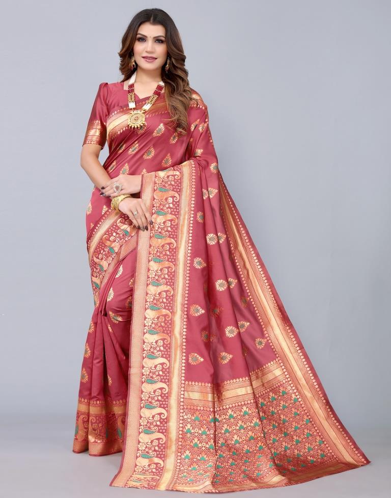 Light Red Weaving Silk Saree