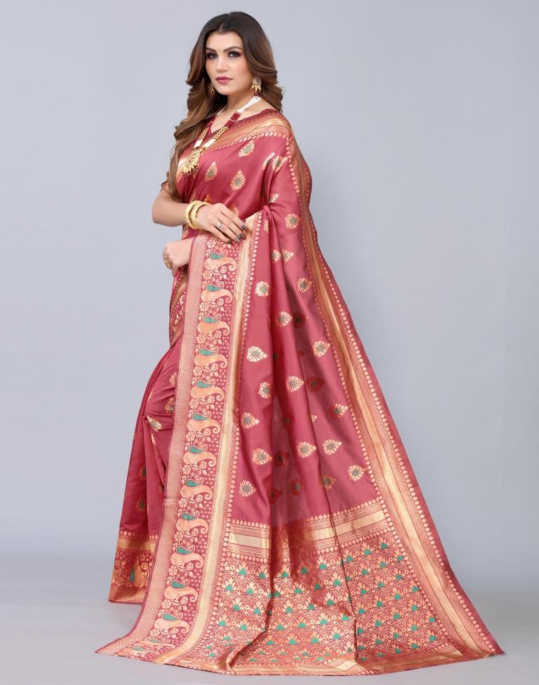 Light Red Weaving Silk Saree