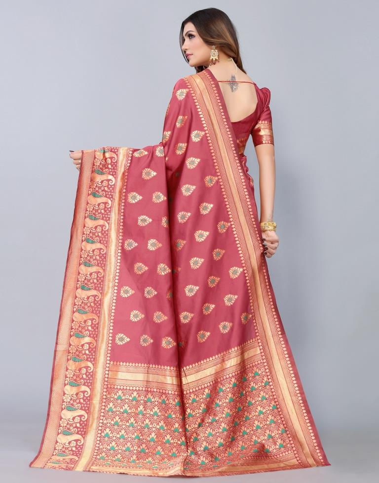 Light Red Weaving Silk Saree