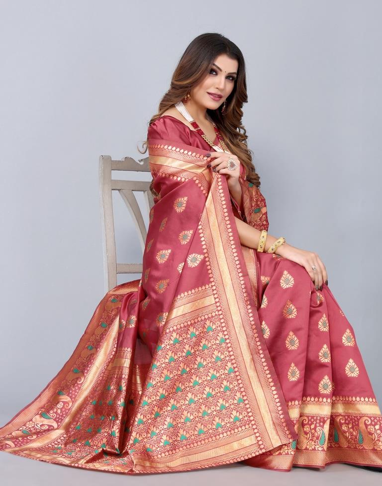 Light Red Weaving Silk Saree