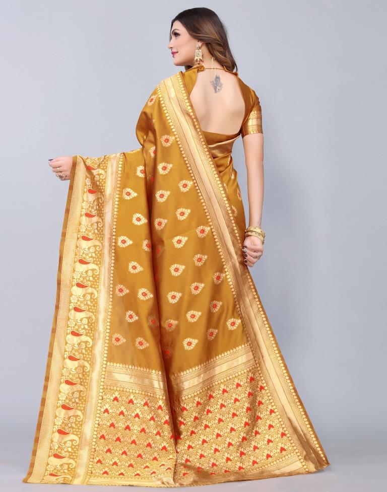 Golden Banarasi Jacquard Saree | Sudathi