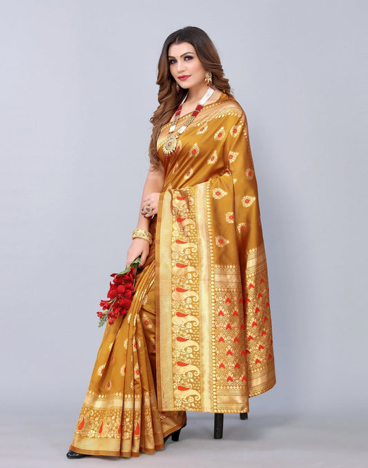 Golden Banarasi Jacquard Saree | Sudathi