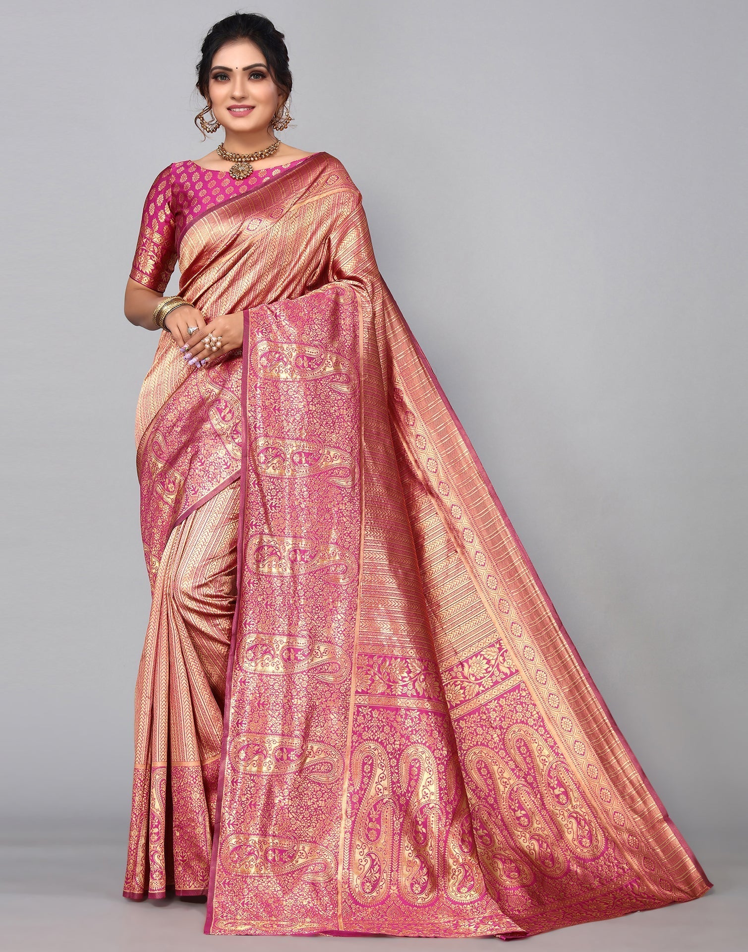 Golden Kanjivaram Silk Saree | Sudathi