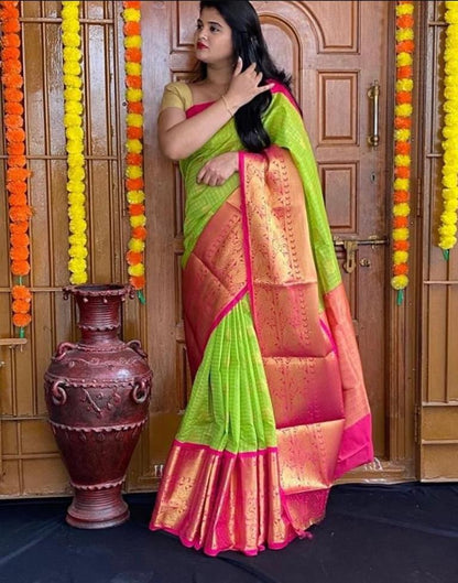 Parrot Green Kanjivaram Silk Saree | Sudathi