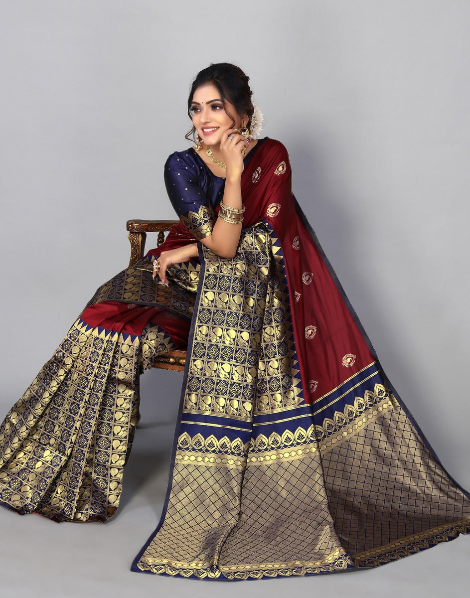 Maroon Kanjivaram Silk Saree | Leemboodi