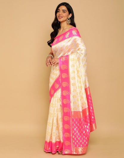 Cream Banarasi Silk Saree | Sudathi