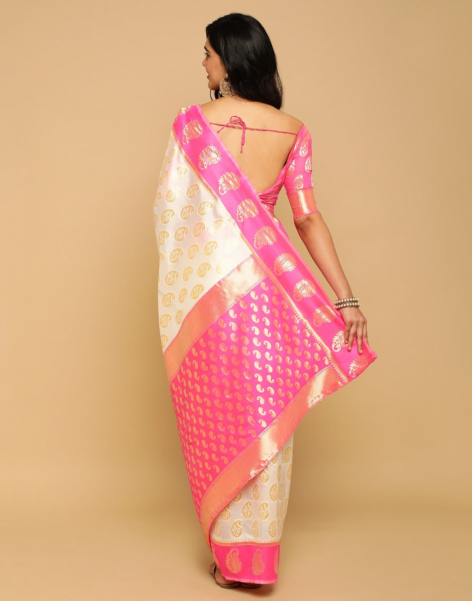 Cream Banarasi Silk Saree | Sudathi
