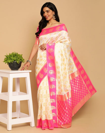 Cream Banarasi Silk Saree | Sudathi