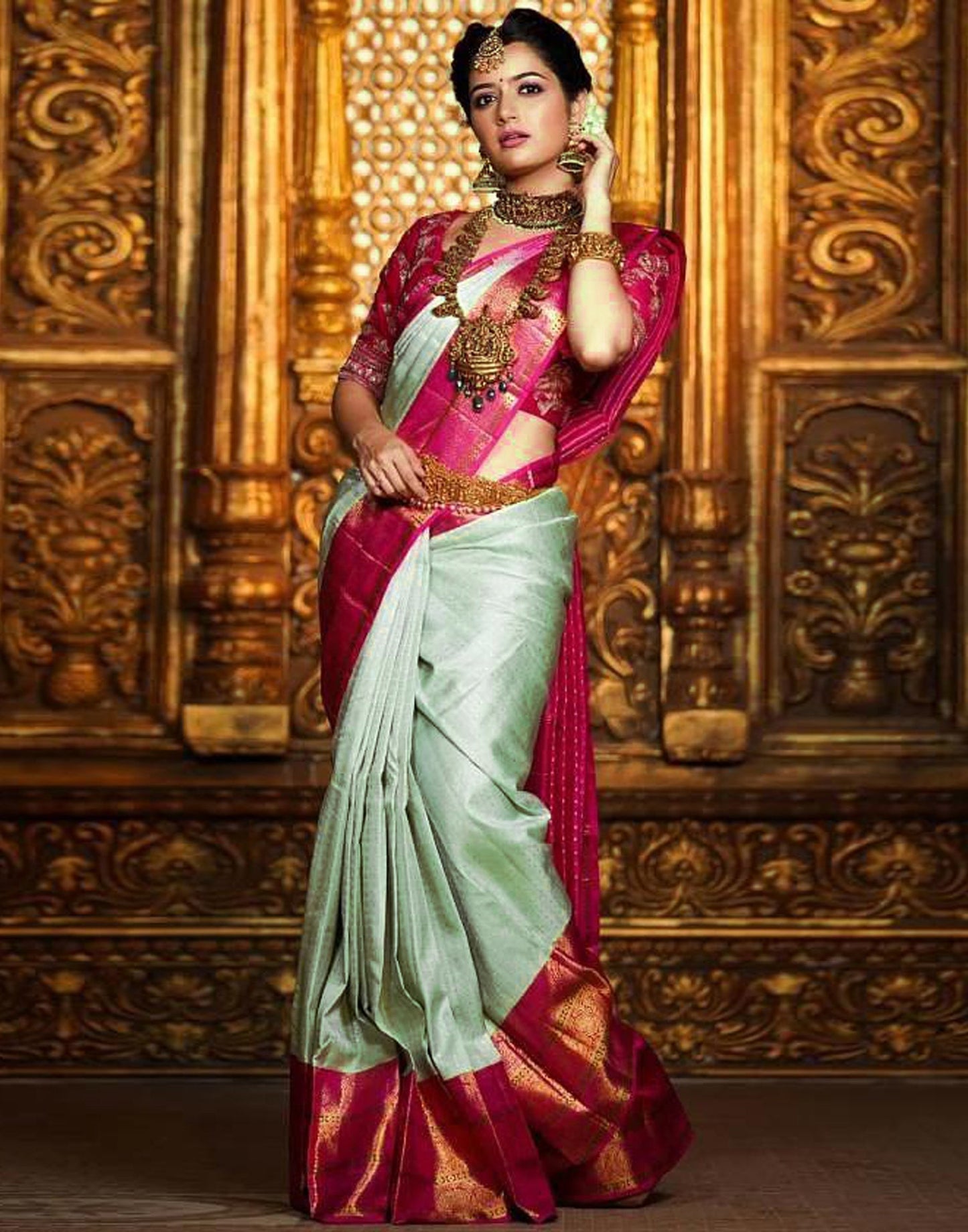 Pista Green Banarasi Silk Saree | Sudathi