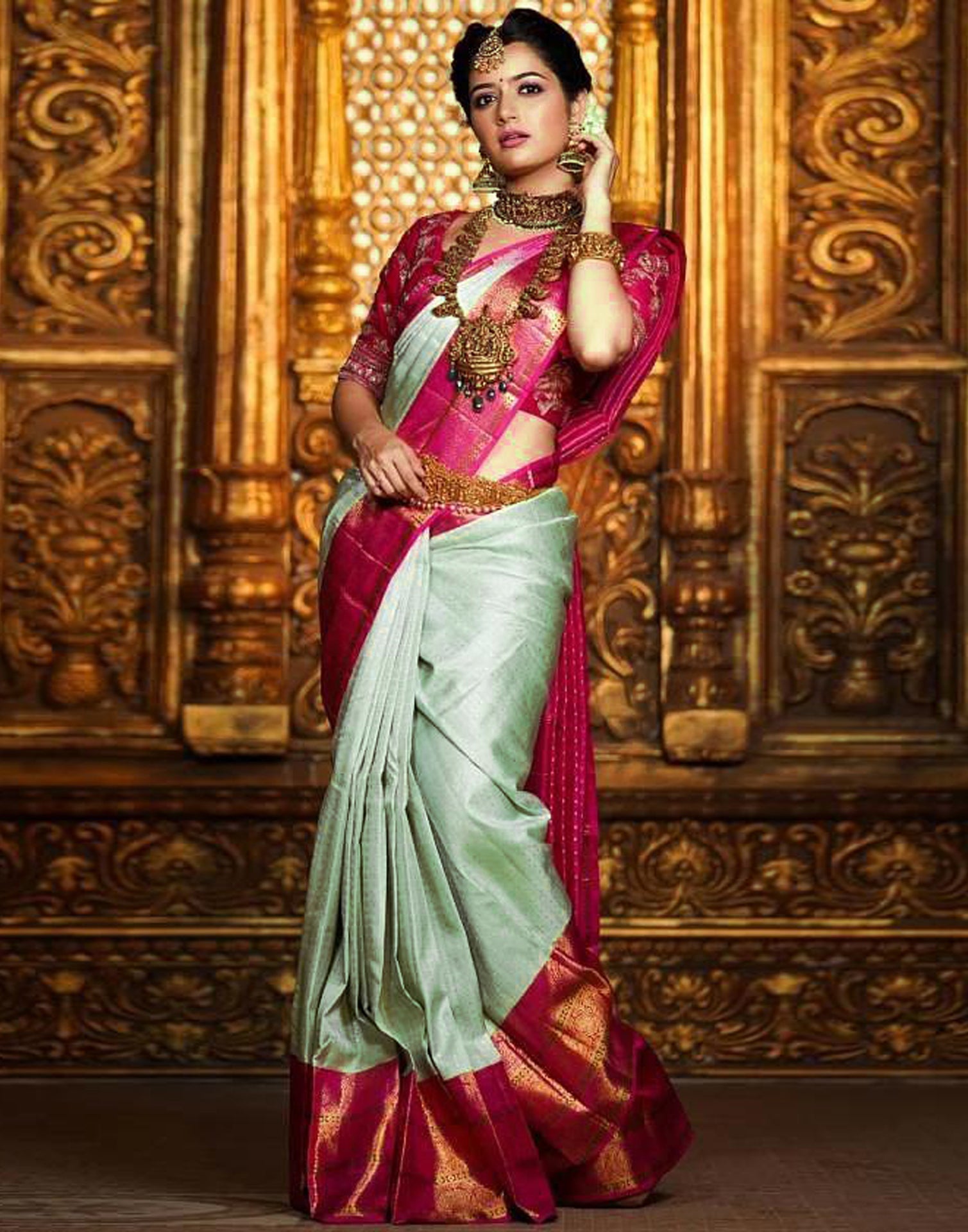 Pista Green Banarasi Silk Saree | Sudathi