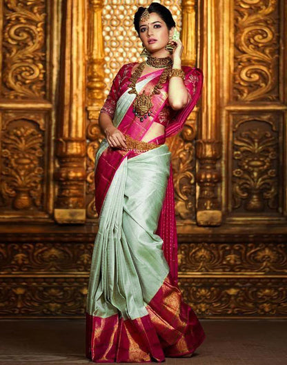 Pista Green Banarasi Silk Saree | Sudathi