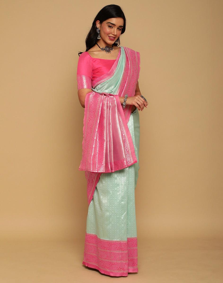 Pista Green Banarasi Silk Saree | Sudathi