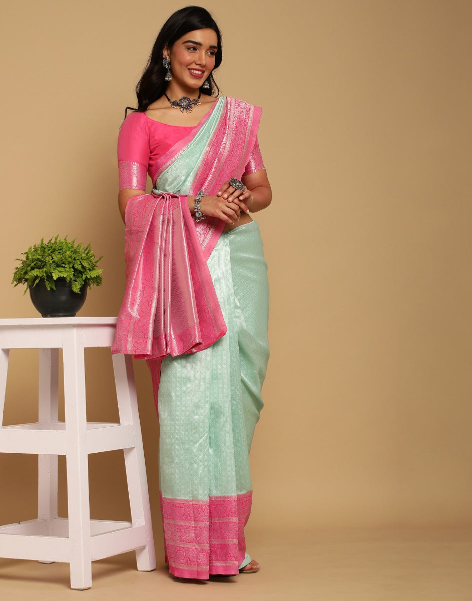 Pista Green Banarasi Silk Saree | Sudathi