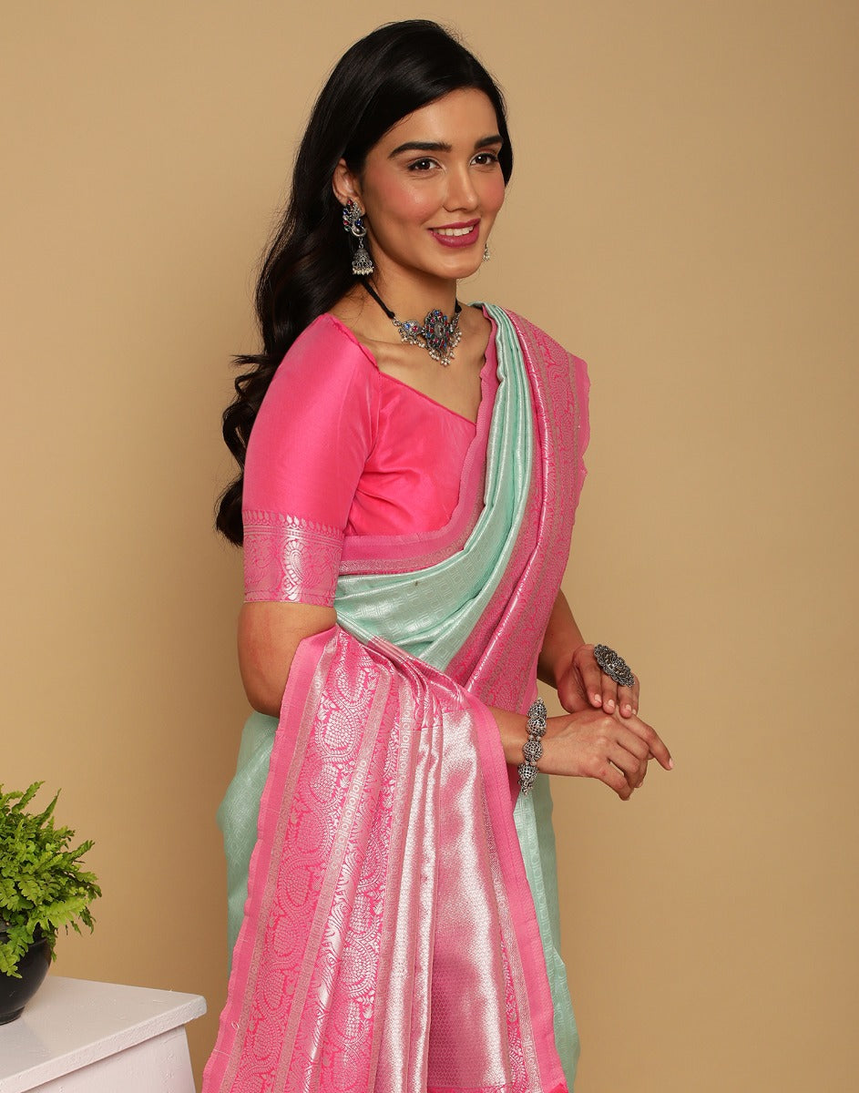 Pista Green Banarasi Silk Saree | Sudathi