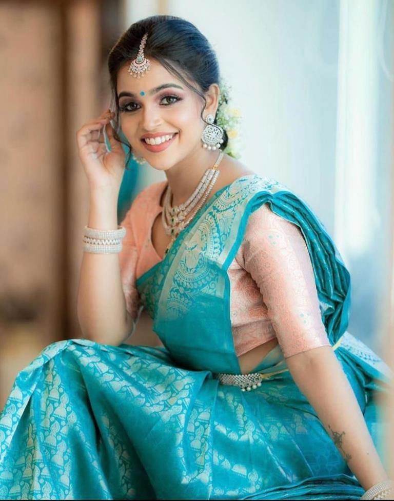 Light Blue Banarasi Silk Saree | Sudathi