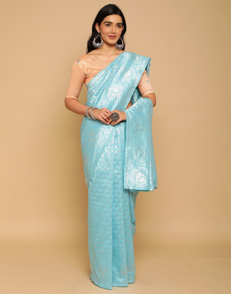Light Blue Banarasi Silk Saree | Sudathi