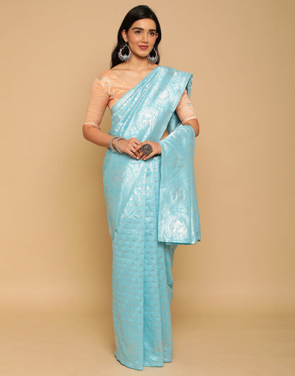 Light Blue Banarasi Silk Saree | Sudathi