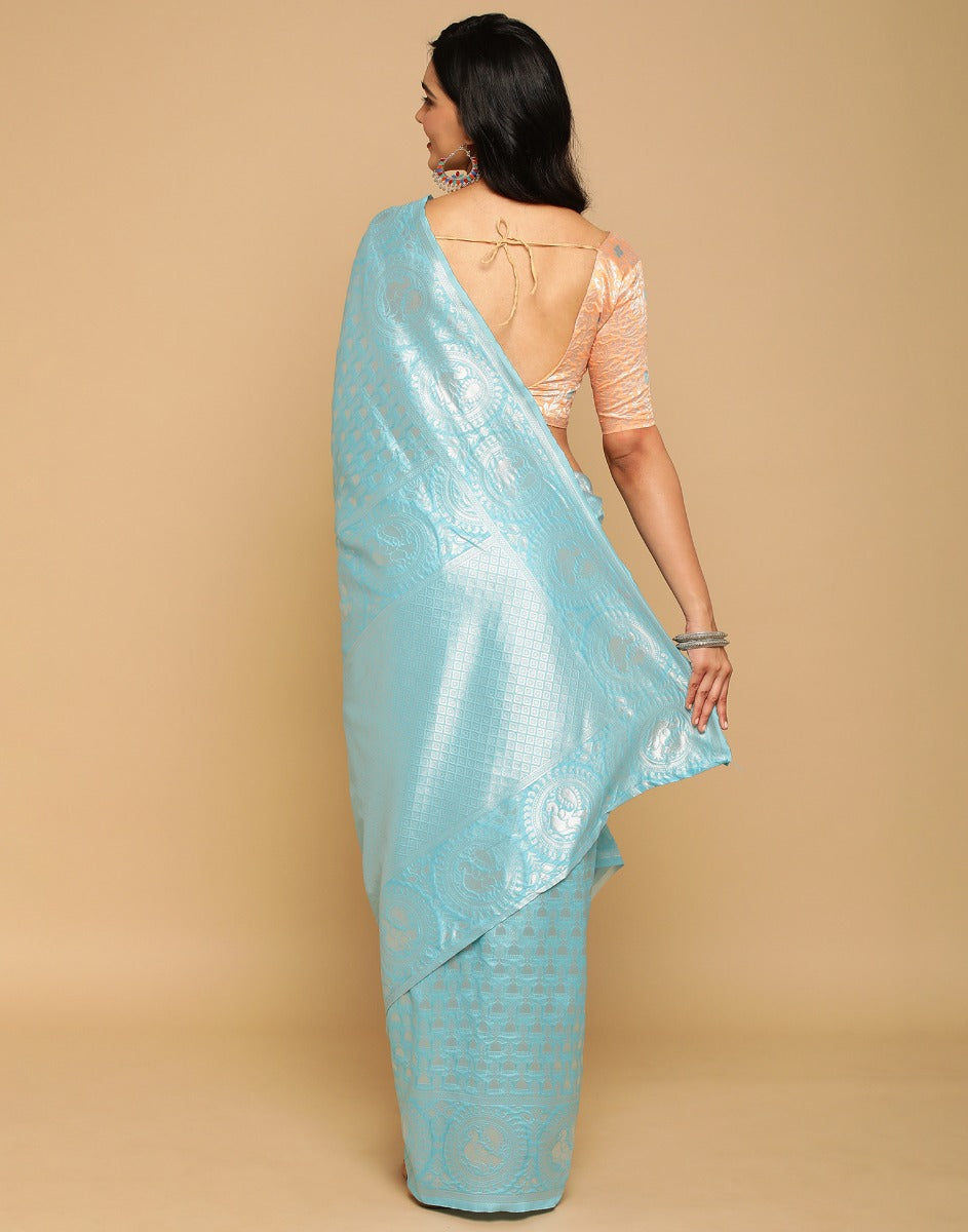 Light Blue Banarasi Silk Saree | Sudathi