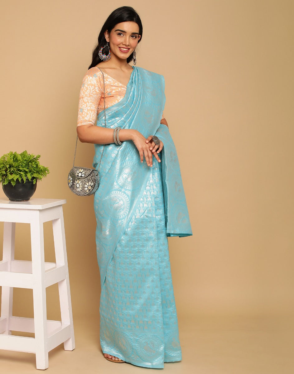Light Blue Banarasi Silk Saree | Sudathi