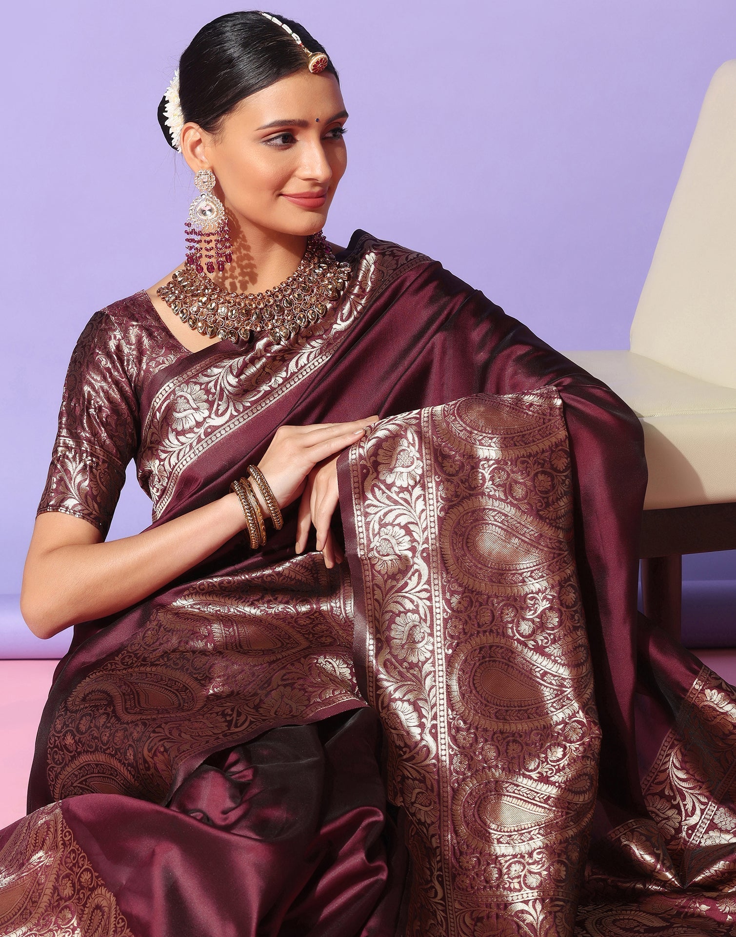 Brown Kanjivaram Silk Saree | Sudathi
