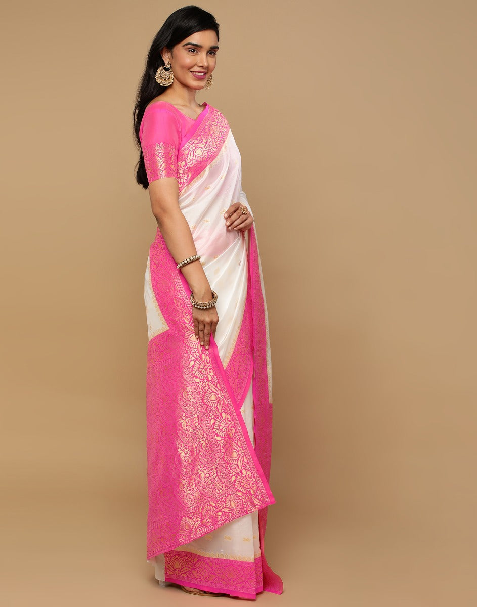 White Kanjivaram Silk Saree | Sudathi