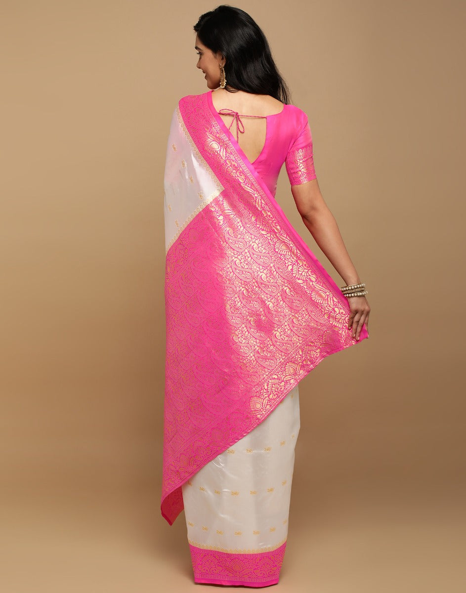 White Kanjivaram Silk Saree | Sudathi