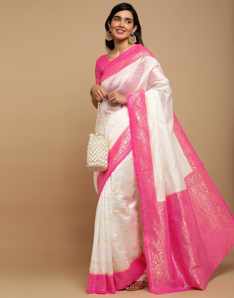 White Kanjivaram Silk Saree | Sudathi