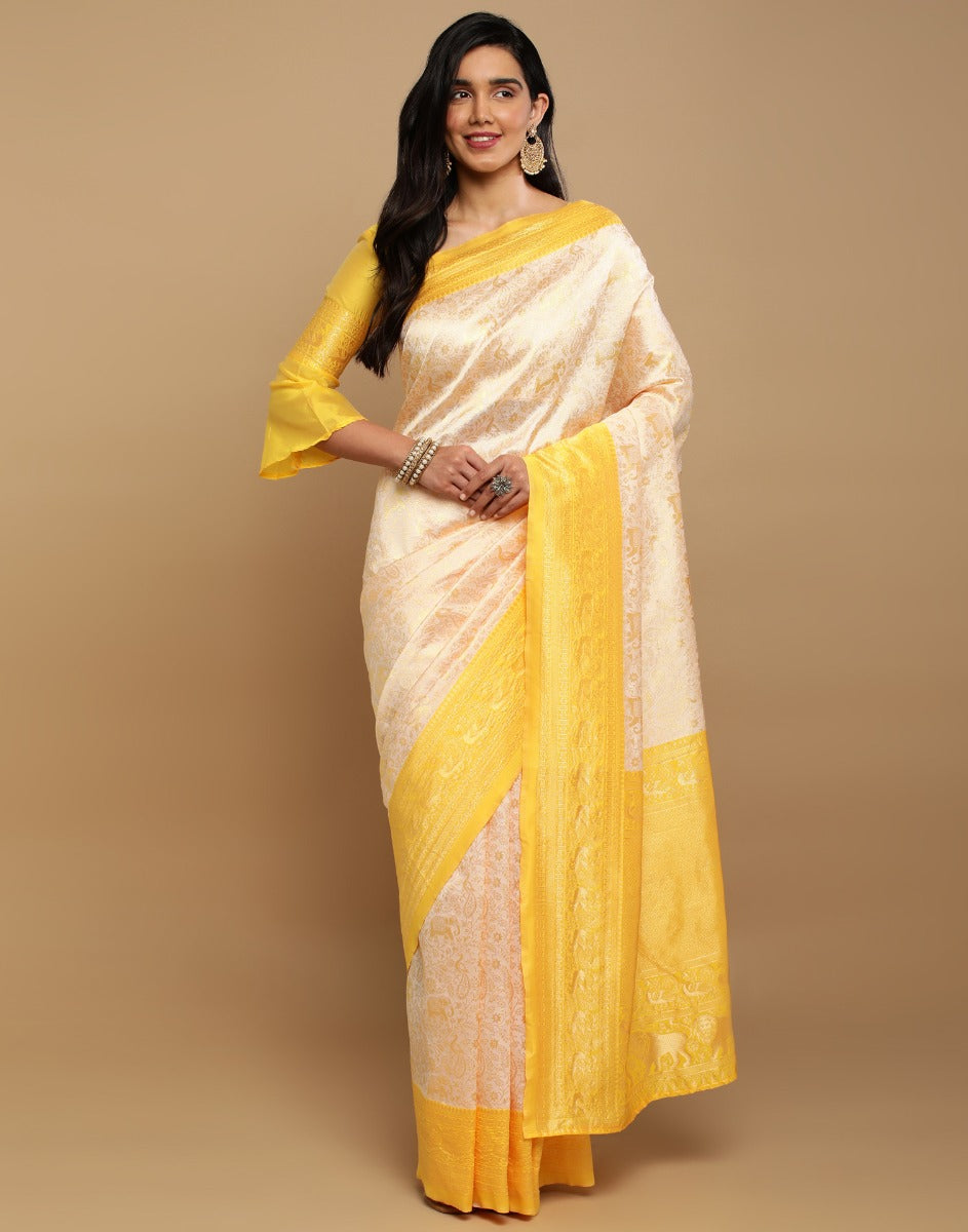 Cream Kanjivaram Silk Saree | Sudathi