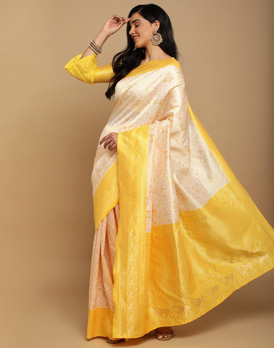 Cream Kanjivaram Silk Saree | Sudathi