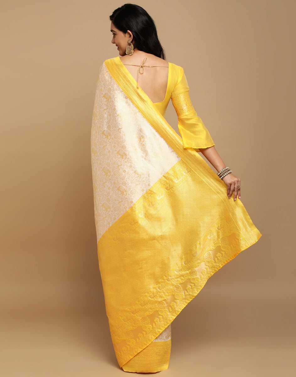 Cream Kanjivaram Silk Saree | Sudathi