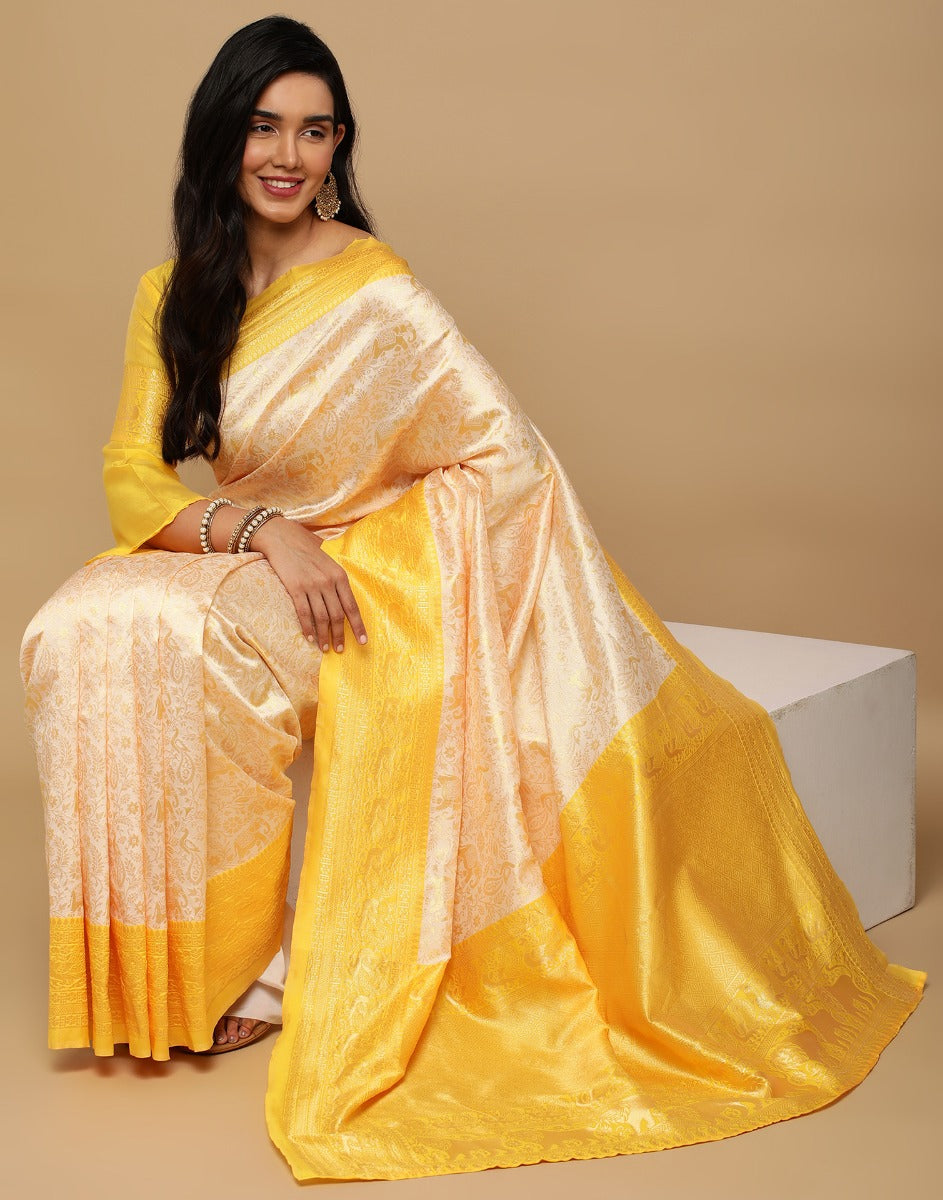 Cream Kanjivaram Silk Saree | Sudathi