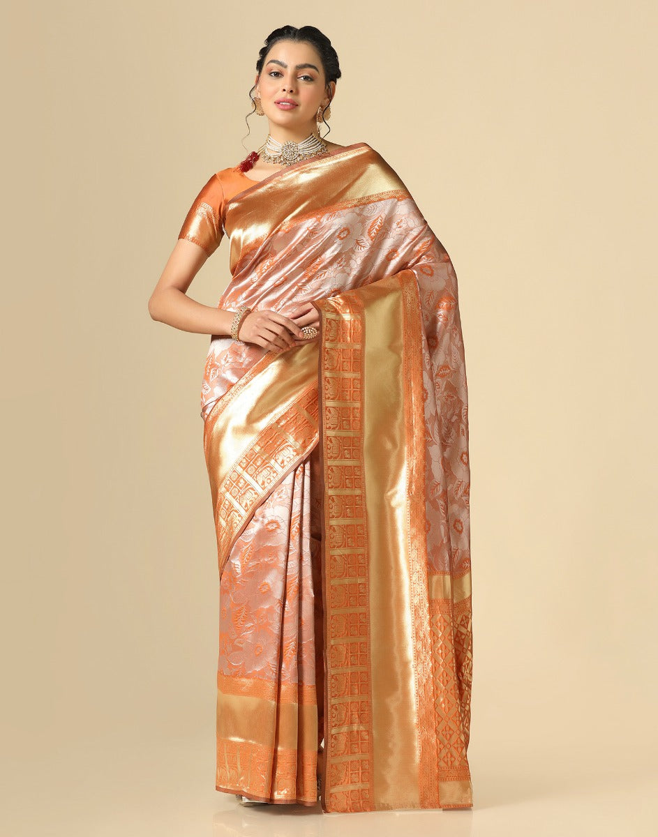 Rust Orange Banarasi Silk Saree | Sudathi