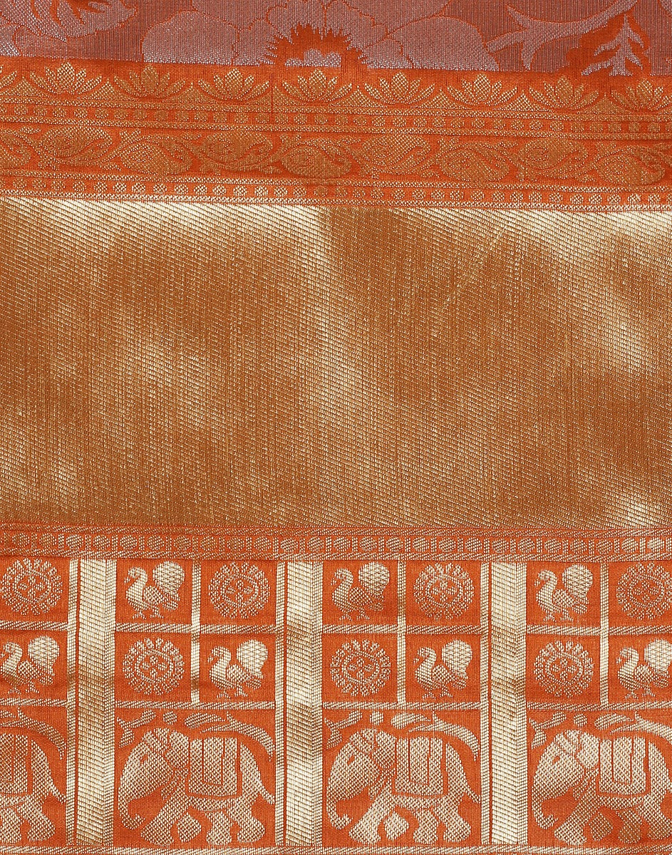 Rust Orange Banarasi Silk Saree | Sudathi