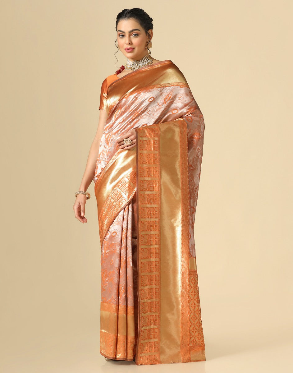 Rust Orange Banarasi Silk Saree | Sudathi