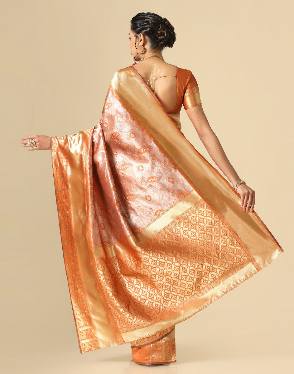 Rust Orange Banarasi Silk Saree | Sudathi