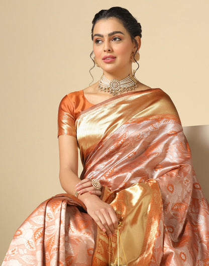 Rust Orange Banarasi Silk Saree | Sudathi